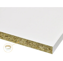 Spaanplaat met witte melamine toplaag inclusief bijpassende kantband.