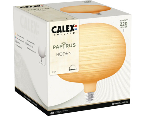 Calex Holland Papyrus Boden LED-lamp E27, 4 Watt, 220 Lumen, 1800 Kelvin extra warm wit, dimbaar, gestructureerd oppervlak in houtlook.