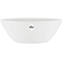 Witte ronde plantenschaal van kunststof met elho logo.
