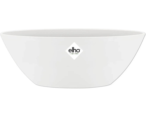 Witte ronde plantenschaal van kunststof met elho logo.