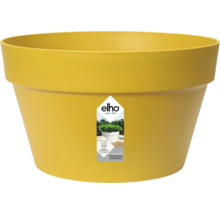 Gele ronde elho bloempot van kunststof met bewateringssysteem en gemaakt van gerecycled materiaal.