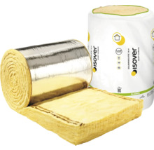Isover glaswolrol met aluminiumfolie voor thermische isolatie van zolders en schuine daken.
