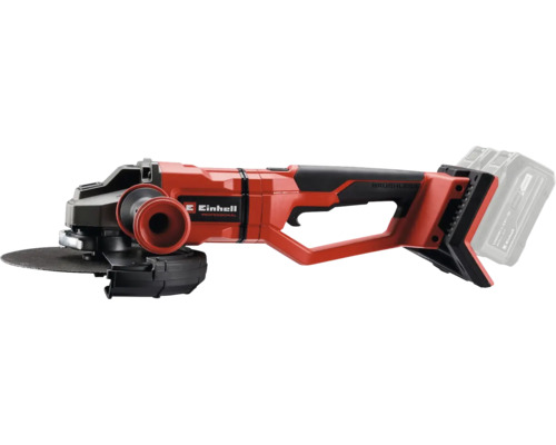Einhell accu haakse slijper Professional met koolborstelloze motor, extra handgreep en beschermkap.