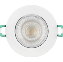 Ronde LED inbouwspot met wit frame, gestructureerde reflector en montageklemmen aan de zijkant voor plafondinbouw.