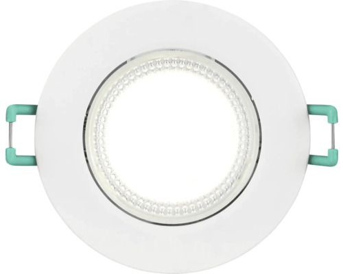 Ronde witte LED inbouwspot met montageklemmen.