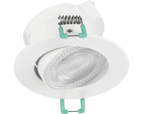 Kantelbare LED-inbouwspot in wit, ronde vorm, met bevestigingsveren.