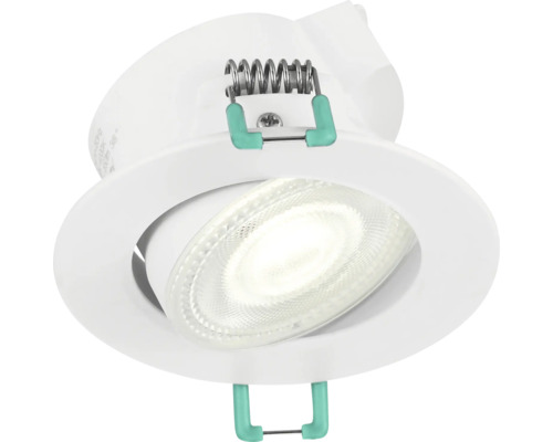 Inbouwspot LED, wit, kantelbaar, rond, kunststof, metalen klemmen