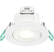 Witte ronde LED inbouwspot met metalen montageveren aan de zijkant.