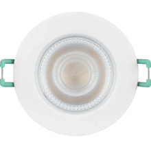 Ronde LED-inbouwspot in wit met gestructureerde diffusor en zijdelingse montageveren.