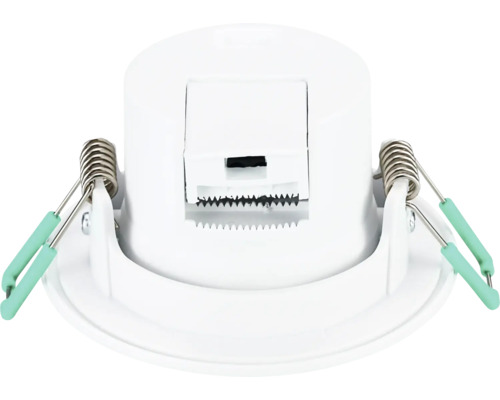 Achteraanzicht van een witte LED-inbouwspot met twee metalen klemveren voor plafondmontage.