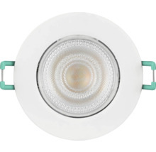 Ronde witte LED-inbouwspot met gestructureerd glas en montageklemmen aan de zijkant.