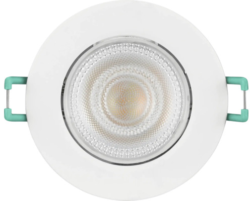 Ronde witte LED-inbouwspot met gestructureerd glas en montageklemmen aan de zijkant.