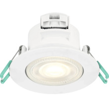 Ronde LED inbouwspot in wit met zijmontageveren en geïntegreerde lichtbron.