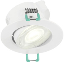 Kantelbare LED inbouwspot in het wit van kunststof met klemveren.