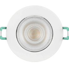 Ronde LED inbouwspot met gestructureerd glas en montageklemmen.