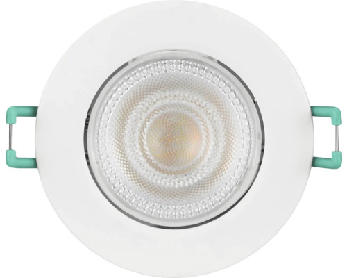 Ronde LED inbouwspot met gestructureerd glas en montageklemmen.