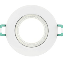 Ronde LED inbouwspot in het wit met zijklemmen en gestructureerde lens voor plafondmontage.