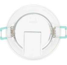 Witte inbouwspot, achteraanzicht met metalen montageveren voor plafondmontage.