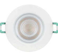 Ronde witte LED-inbouwspot met montageklemmen aan de zijkant en gestructureerde lens.