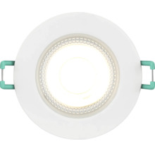 Ronde LED-inbouwspot met wit frame en groene montageklemmen