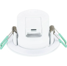 Witte LED-inbouwspot met montageklemmen aan de zijkant.