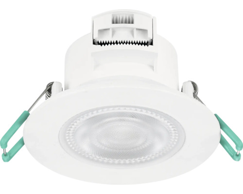 LED inbouwspot rond wit met gestructureerde lens en montageklemmen aan de zijkant.