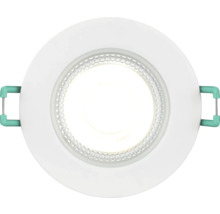 Ronde witte LED-inbouwspot met montageklemmen aan de zijkanten.