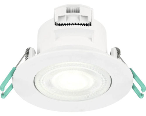 LED-inbouwspot in wit met montageveren aan de zijkant voor plafondmontage.