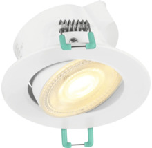 Kantelbare LED-inbouwspot in het wit met veerklemmen voor plafondmontage.