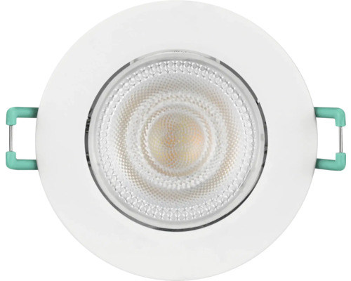 Ronde LED-inbouwspot met gestructureerde lens en montageklemmen aan de zijkant.