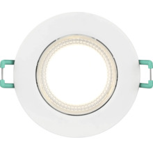 Ronde LED-inbouwspot met wit frame, gestructureerde binnenring en montageklemmen aan de zijkanten.