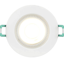 Ronde LED-inbouwspot met witte buitenring, gestructureerde binnenring en montageveren aan de zijkant.
