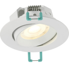 Witte, ronde en kantelbare LED-inbouwspot met montageveren voor plafondmontage.