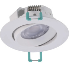 Kantelbare LED inbouwspot in wit met veren voor plafondmontage.