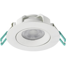 Ronde LED-inbouwspot in wit met getextureerde lens en zijdelingse montageklemmen.