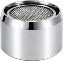 Straalregelaar van verchroomd metaal met ingebouwde zeef voor kranen.