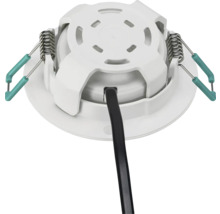 LED inbouwspot achteraanzicht met metalen montageveren en zwarte aansluitkabel.