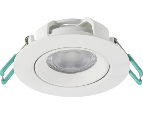 Ronde LED-inbouwspot in wit met getextureerde lens en zijdelingse montageklemmen.