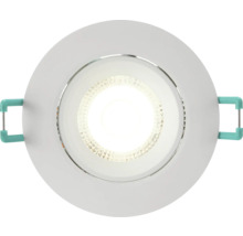 Inbouwspot rond wit met led lichtbron en veerclips aan de zijkant.