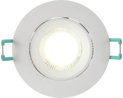 Inbouwspot rond wit met led lichtbron en veerclips aan de zijkant.
