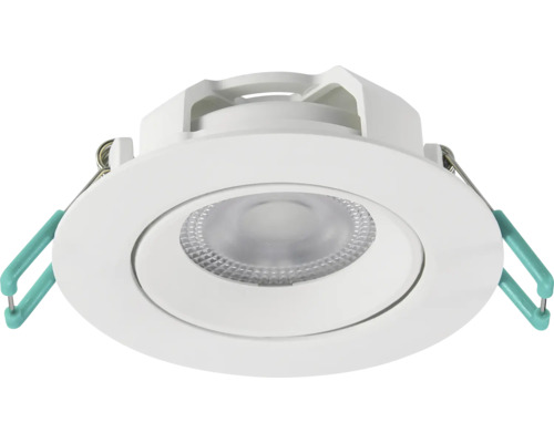 Ronde LED-inbouwspot in wit met zijdelingse montageveren.