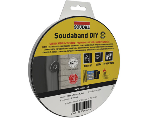Soudal Soudaband DIY voegband, 20 millimeter breed, 5,6 meter lang, zet uit van 5 tot 10 millimeter, luchtdicht en ultravioletbestendig.