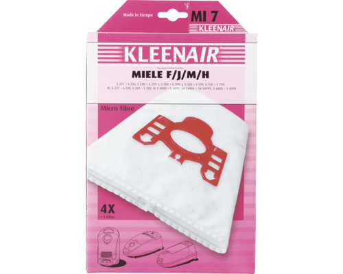 Kleenair stofzuigerzakken MI 7 van microvezel voor Miele F, J, M en H, inhoud verpakking 4 stuks en 1 filter.