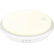 Ronde LED-plafondlamp met bewegingssensor van kunststof in wit.