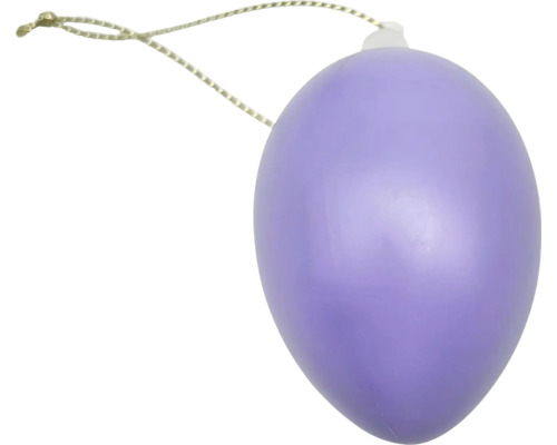 Paars paasei van kunststof met een dun ophangkoord voor paasdecoratie.