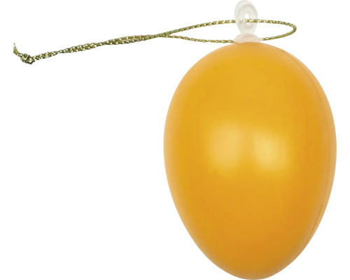 Geel decoratief paasei van kunststof met goudkleurig koord voor de paasdecoratie.