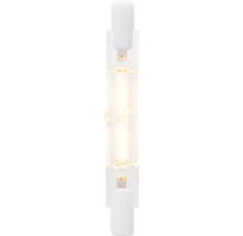 Transparante LED-steeklamp in langwerpige vorm met zichtbare gloeidraad.