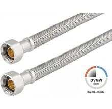 Flexibele roestvrij staal gevlochten slangen met aansluitmoeren en DVGW-certificering.