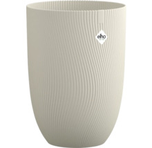 Hoge, ronde plantenpot met golvende ribbelstructuur en Elho Logo.