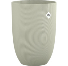 elho kunststof bloempot met golvende verticale ribbelstructuur en elho Logo.